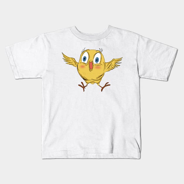 cute yellow bird Kids T-Shirt by BINTSTUDIO